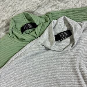 Dressed in LALA Ribbed Playsuit Small Top Green Gray Set Lounge Dopamine Boxy